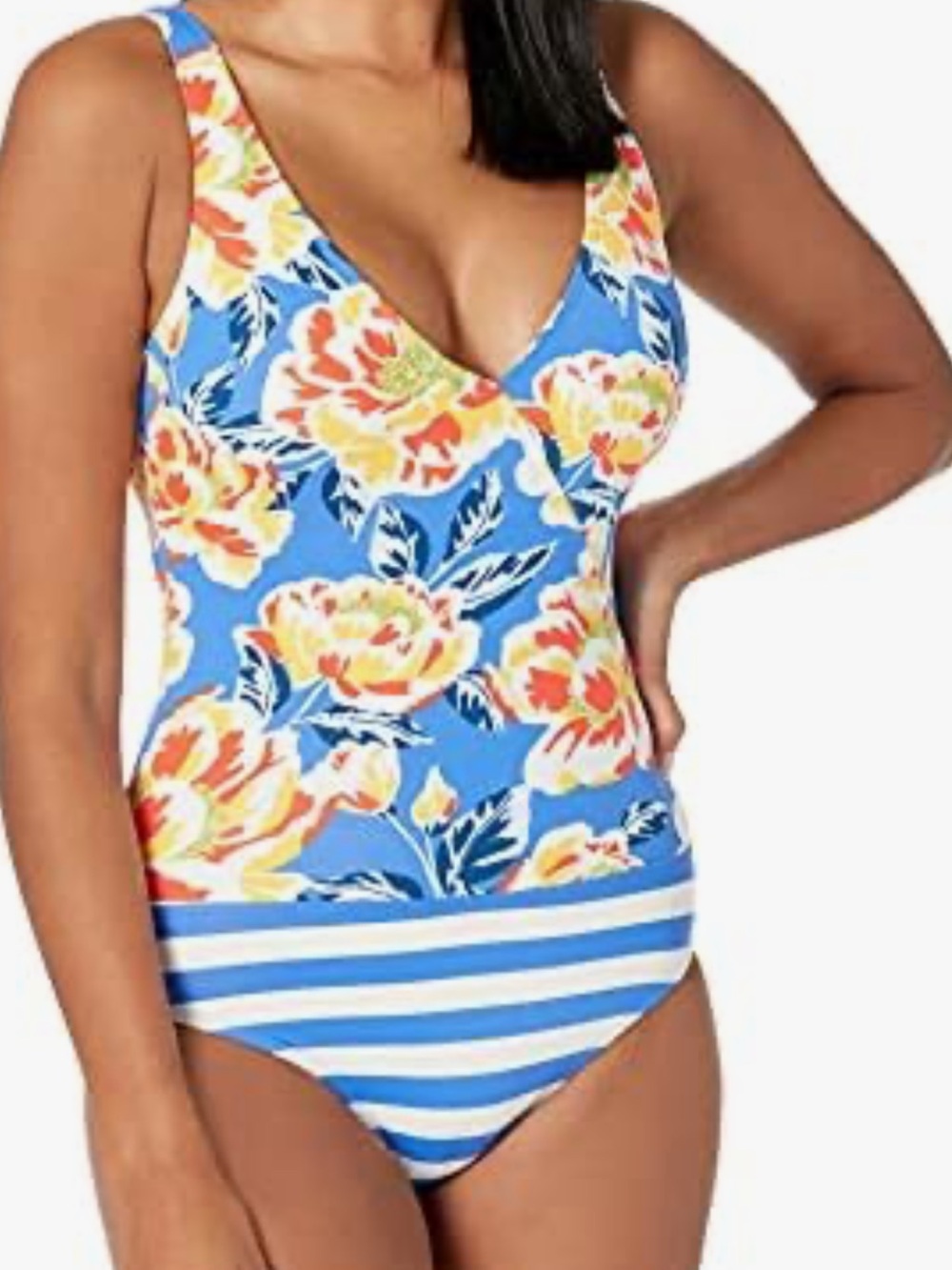 Skye Swimwear Blue Floral & Yellow One-Piece Swimsuit